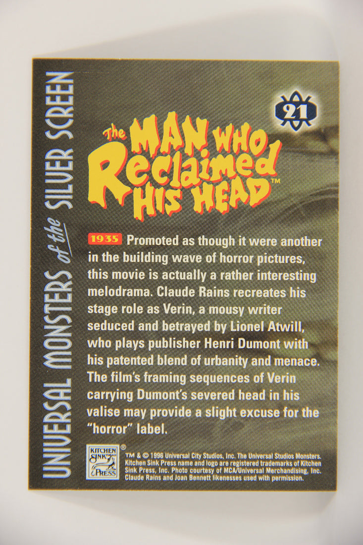 Universal Monsters Of The Silver Screen 1996 Card #21 Man Who Reclaimed His Head 1935 L019870