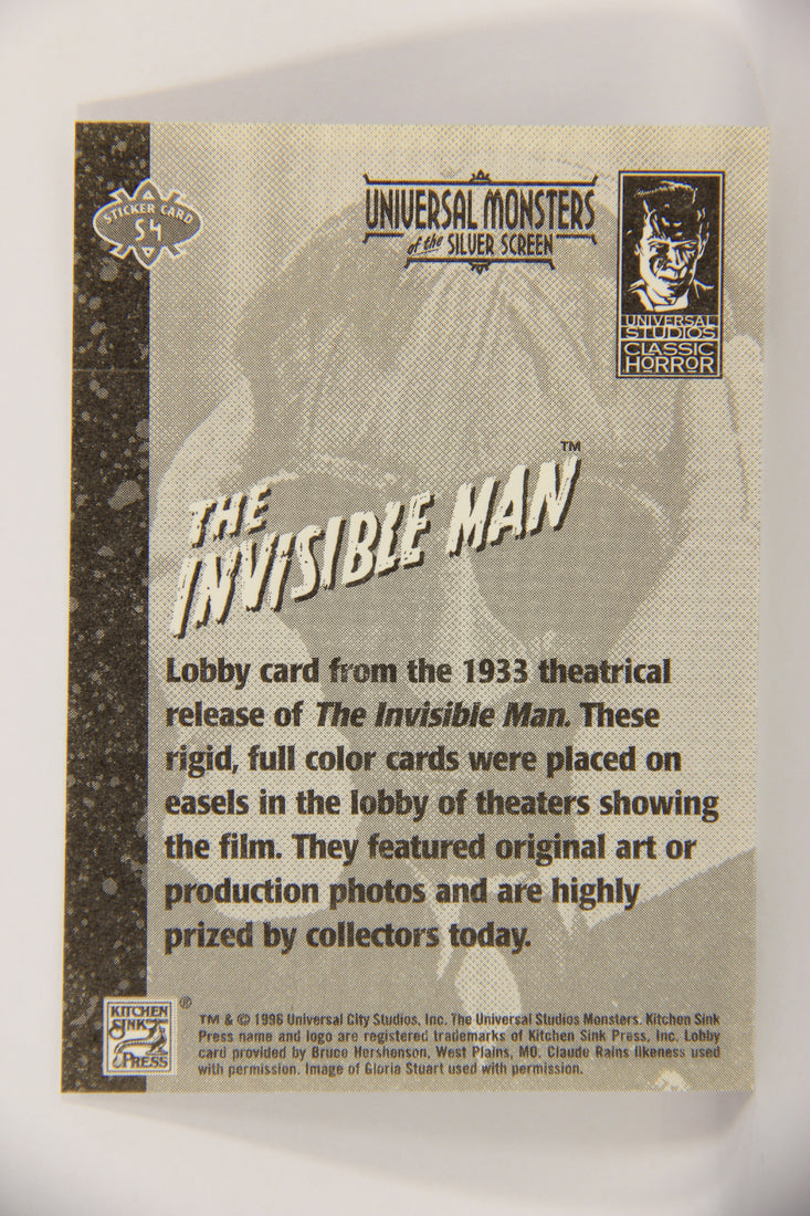 Universal Monsters Of The Silver Screen 1996 Sticker Card #S4 The Invisible Man 1933 L019876