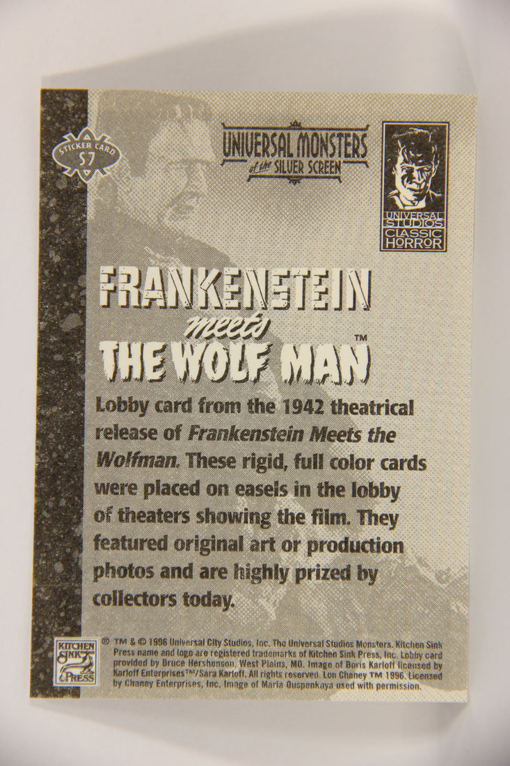Universal Monsters Of Silver Screen 1996 Sticker #S7 Frankenstein Meets The Wolfman 1942 L019877
