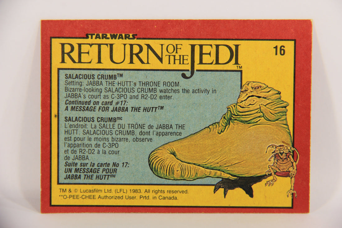 Star Wars Return Of The Jedi 1983 Card #16 Salacious Crumb FR-ENG OPC L020098