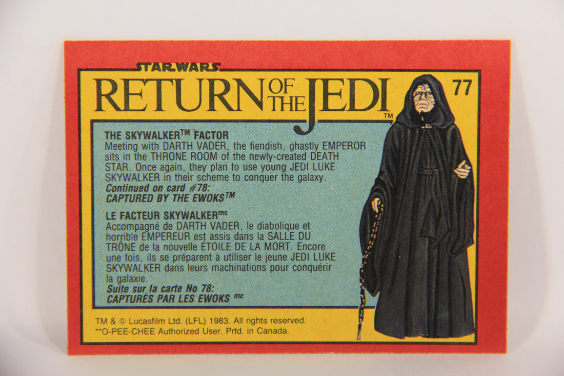 Star Wars Return Of The Jedi 1983 Card #77 The Skywalker Factor FR-ENG OPC L020133