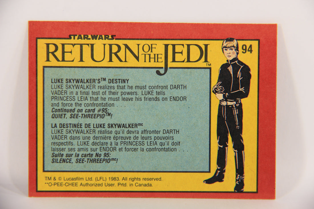 Star Wars Return Of The Jedi 1983 Card #94 Luke Skywalker's Destiny FR-ENG OPC L020138