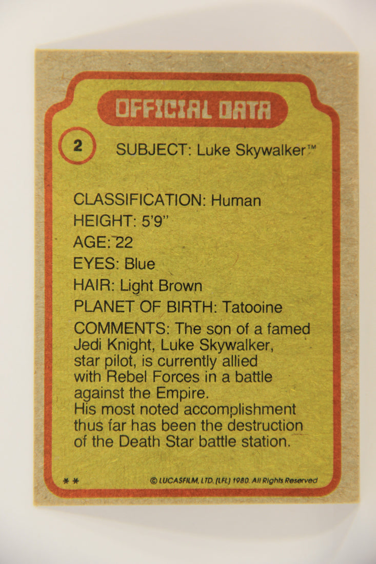 Star Wars Empire Strikes Back Trading Card #2 Luke Skywalker ENG Topps L020167