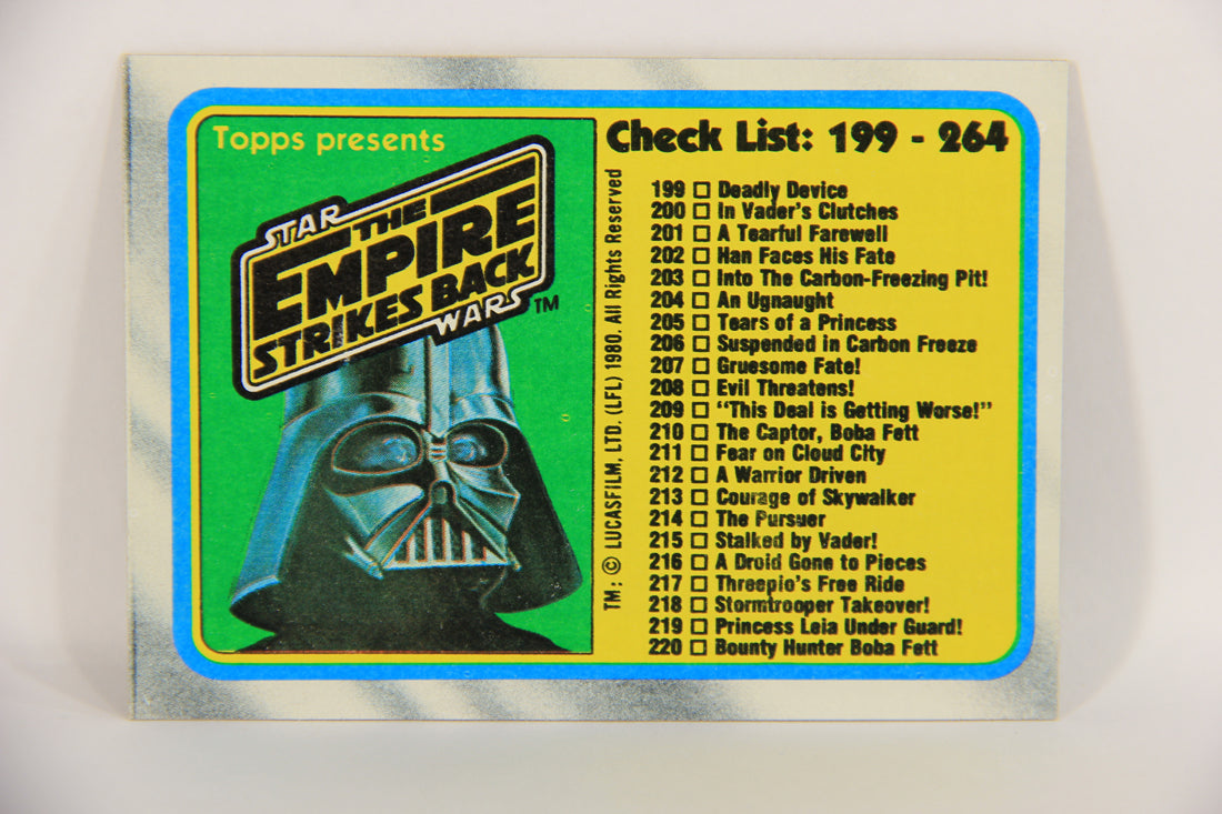 Star Wars Empire Strikes Back Trading Card #264 Checklist 199-264 Vader ENG L020290