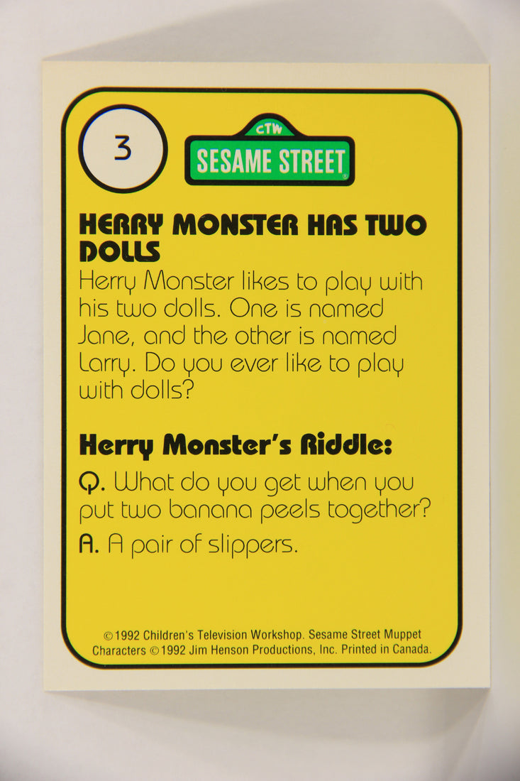 Seasame Street TV Show 1992 Trading Card #3 Herry Monster 2 Dolls ENG Canada L020626