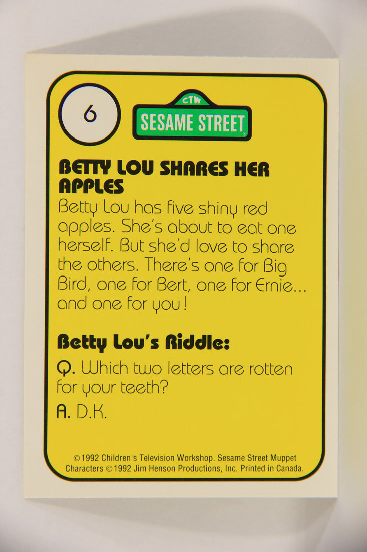 Seasame Street TV Show 1992 Trading Card #6 Betty Lou 5 Apples ENG Canada L020629