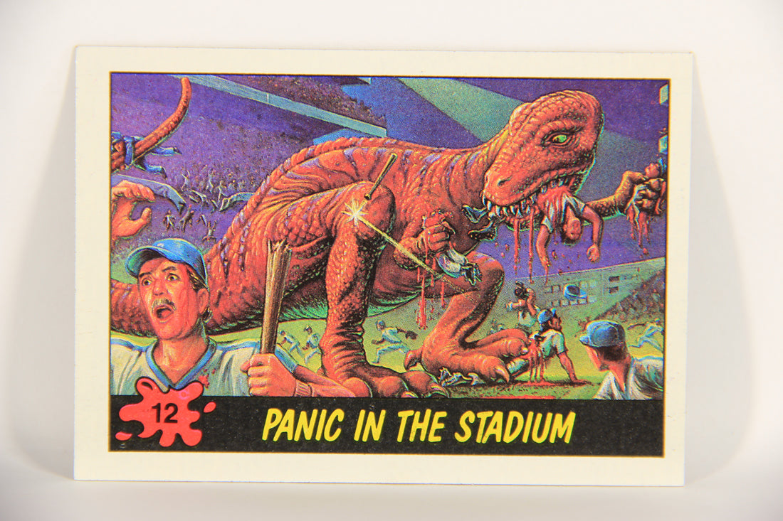 Dinosaurs Attack 1988 Vintage Trading Card #12 Panic In The Stadium ENG L021205