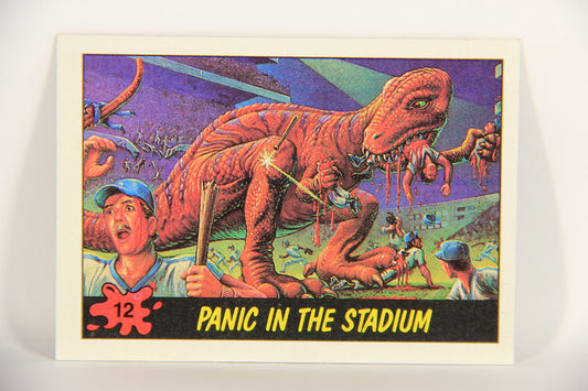 Dinosaurs Attack 1988 Vintage Trading Card #12 Panic In The Stadium ENG L021205