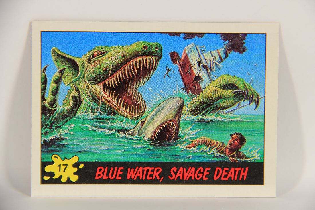 Dinosaurs Attack 1988 Vintage Trading Card #17 Blue Water Savage Death ENG L021208