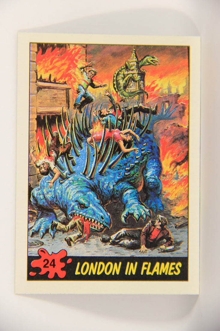 Dinosaurs Attack 1988 Vintage Trading Card #24 London In Flames ENG L021215