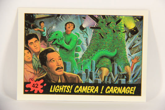 Dinosaurs Attack 1988 Vintage Trading Card #42 Lights Camera Carnage ENG L021230