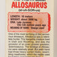 Dinosaurs Attack 1988 Vintage Sticker Trading Card #1 Allosaurus ENG L021238