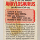 Dinosaurs Attack 1988 Vintage Sticker Trading Card #2 Ankylosaurus ENG L021239