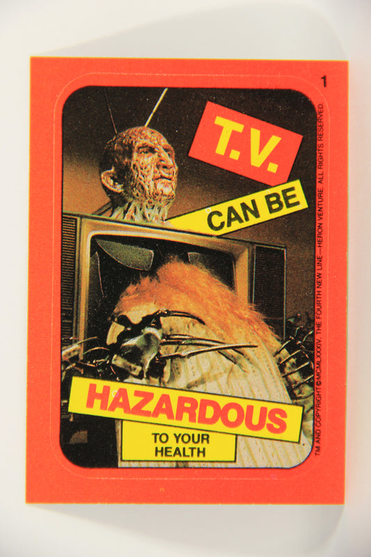 Fright Flicks 1988 Trading Card Sticker #1 T.V. Can Be Hazardous To Your Health Topps L021283