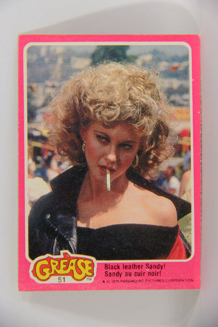 Grease 1978 Trading Card #51 Black Leather Sandy FR-ENG O-Pee-Chee L021344