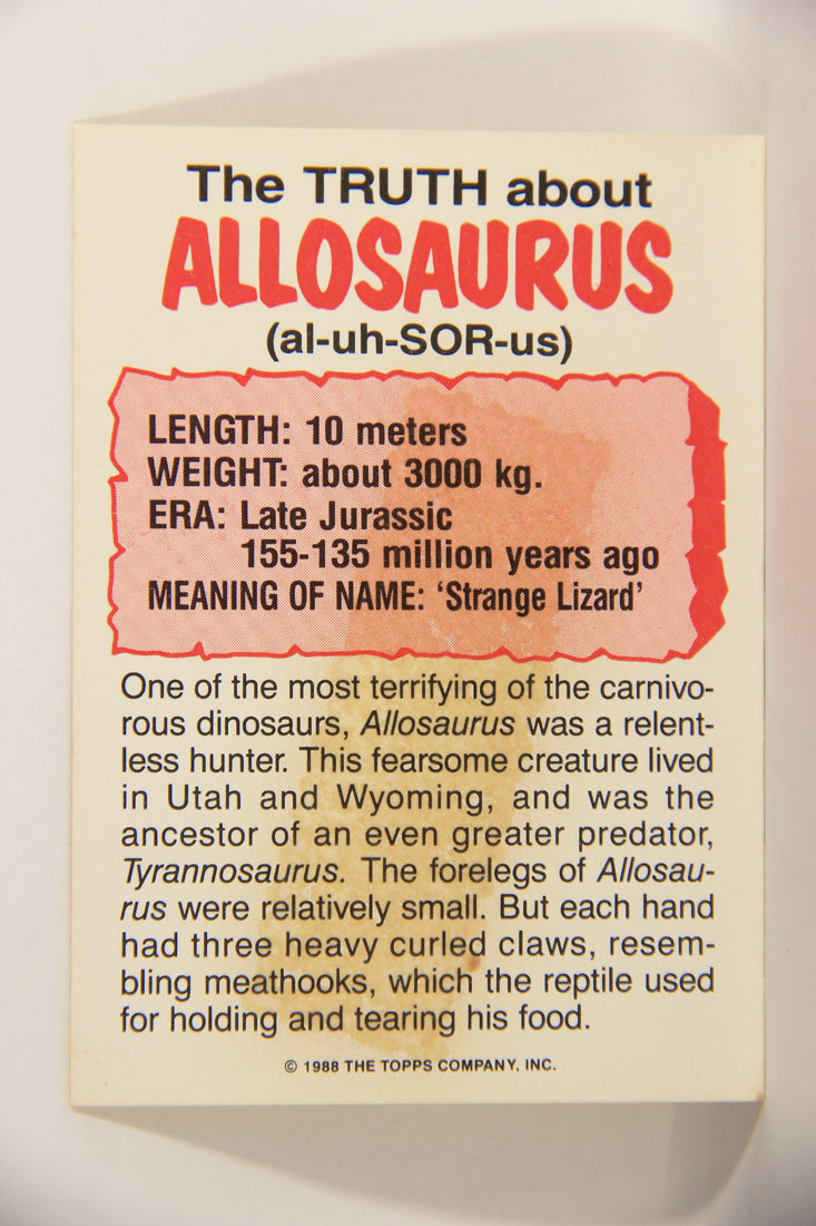 Dinosaurs Attack 1988 Vintage Sticker Trading Card #1 Allosaurus ENG L021505