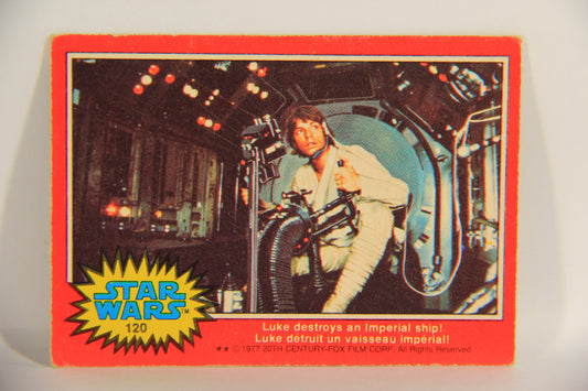 Star Wars 1977 Trading Card #120 Luke Destroys An Imperial Ship FR-ENG OPC L021518