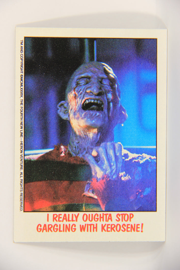 Fright Flicks 1988 Card #4 I Really Oughta Stop Gargling With Kerosene ENG Topps L021794