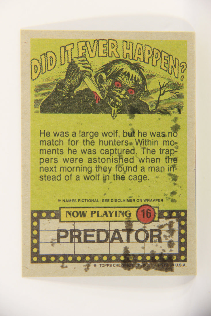 Fright Flicks 1988 Trading Card #16 Hi I'm The New Babysitter - Predator ENG Topps L021799