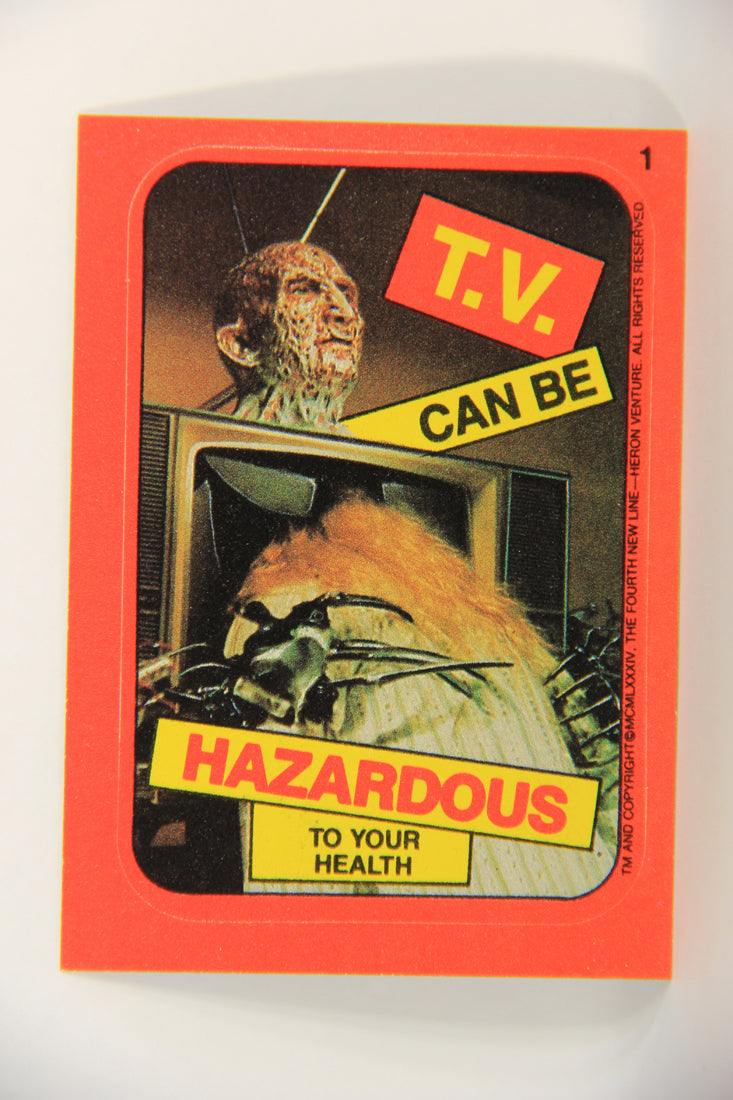 Fright Flicks 1988 Trading Card Sticker #1 T.V. Can Be Hazardous To Your Health Topps L021818