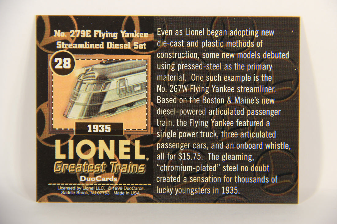Lionel Greatest Trains 1998 Card #28 - 1935 No. 279E Flying Yankee Streamlined Diesel Set ENG L021839
