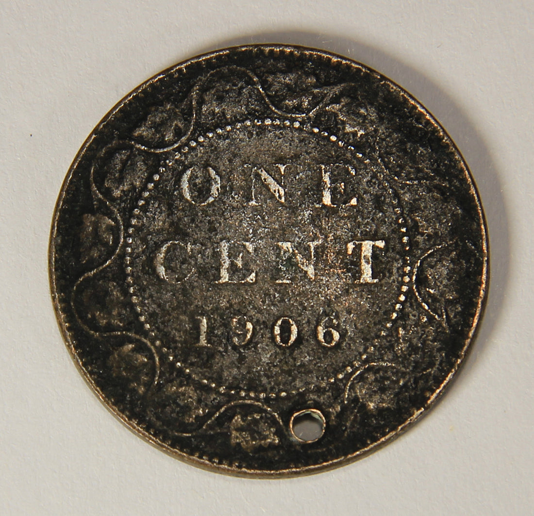 1906 Canada 1 Cent Large King Edward VII - HOLED Copper Coin Large Cent L021883