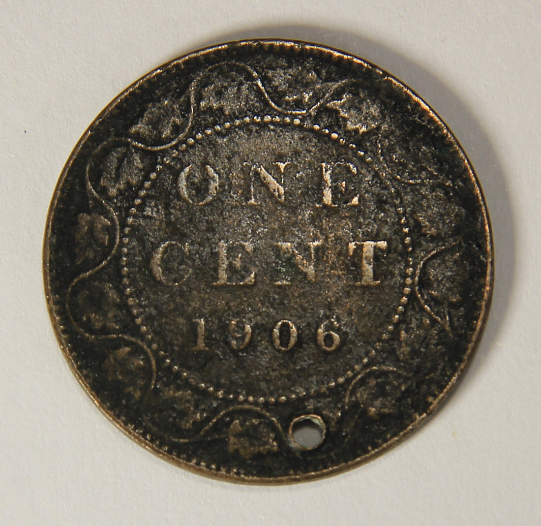 1906 Canada 1 Cent Large King Edward VII - HOLED Copper Coin Large Cent L021883