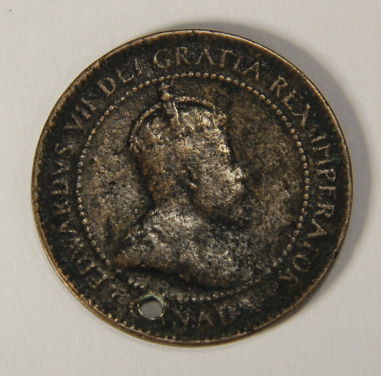 1906 Canada 1 Cent Large King Edward VII - HOLED Copper Coin Large Cent L021883