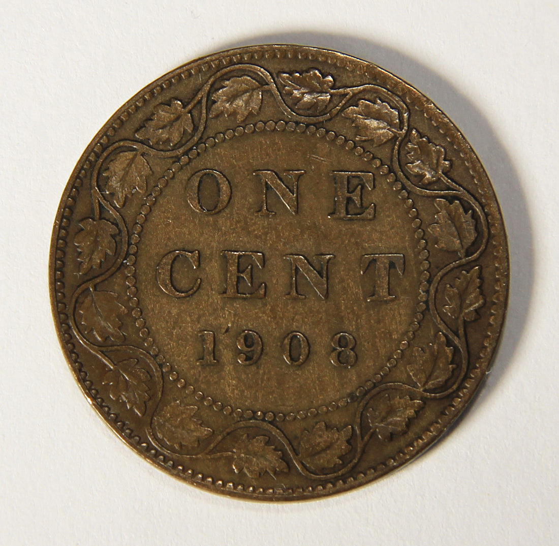 1908 Canada 1 Cent Large King Edward VII Small Leaves - Copper Coin Large Cent L021886
