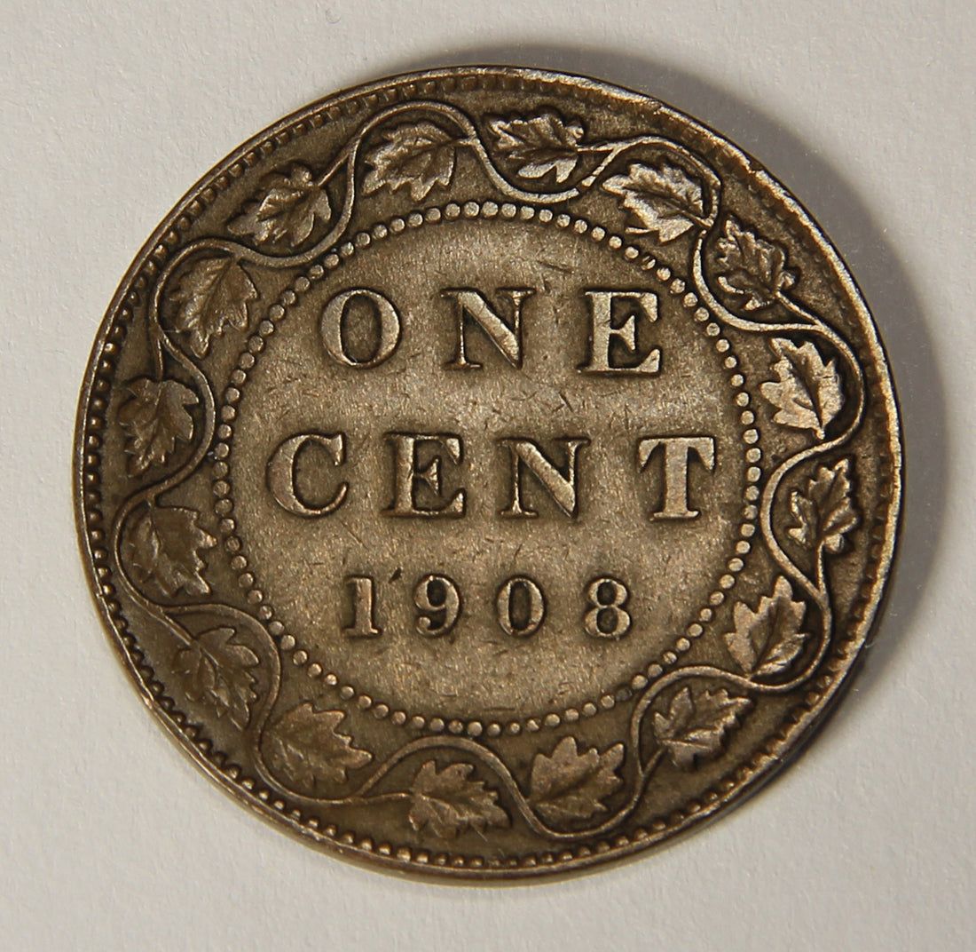 1908 Canada 1 Cent Large King Edward VII Small Leaves - Copper Coin Large Cent L021886
