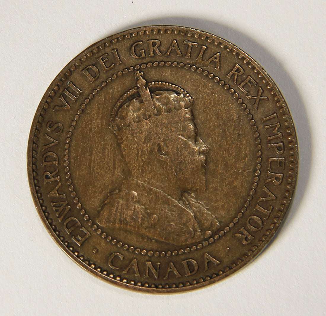 1908 Canada 1 Cent Large King Edward VII Small Leaves - Copper Coin Large Cent L021886
