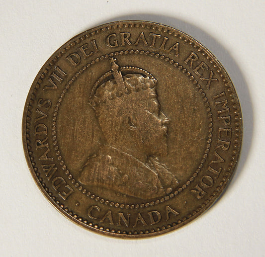 1908 Canada 1 Cent Large King Edward VII Small Leaves - Copper Coin Large Cent L021886