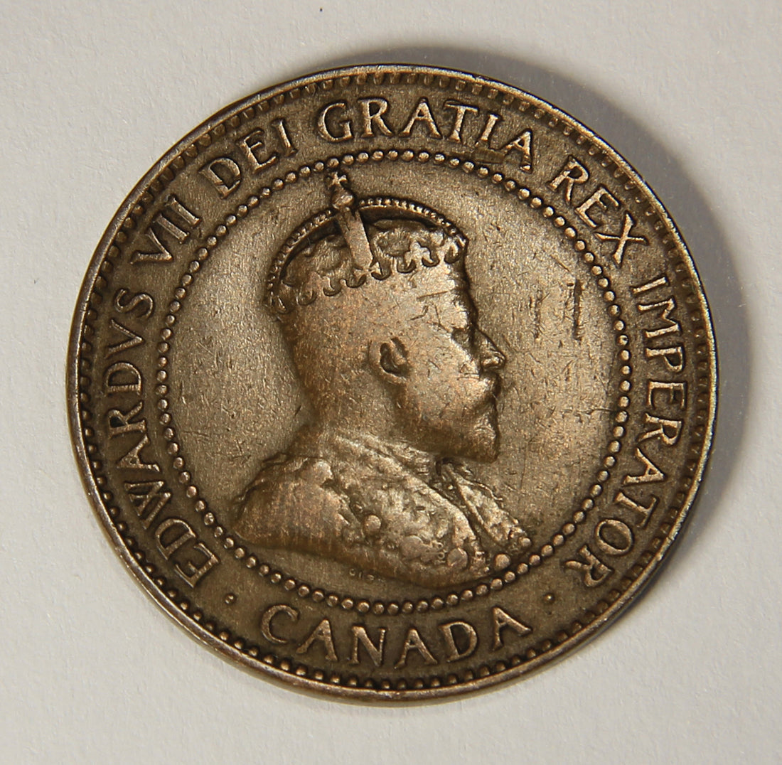 1908 Canada 1 Cent Large King Edward VII Small Leaves - Copper Coin Large Cent L021886