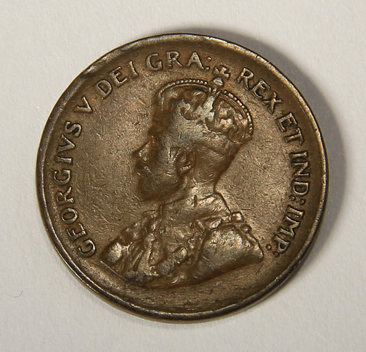 1927 Canada 1 Cent Small King George V - Copper Coin Small Cent L021895
