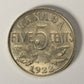 1922 Canada 5 Cents George V - Near S Variant Nickel Coin Five Cents L021908