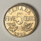 1922 Canada 5 Cents George V - Near S Variant Nickel Coin Five Cents L021908