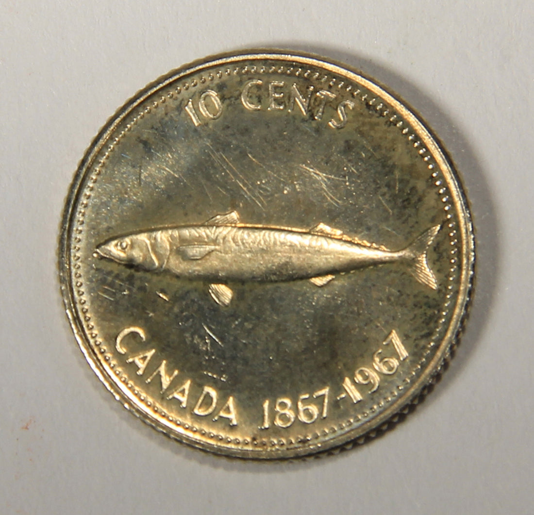 1967 Canada 10 Cents Atlantic Mackerel Queen Elizabeth II - Silver Coin Ten Cents L021913