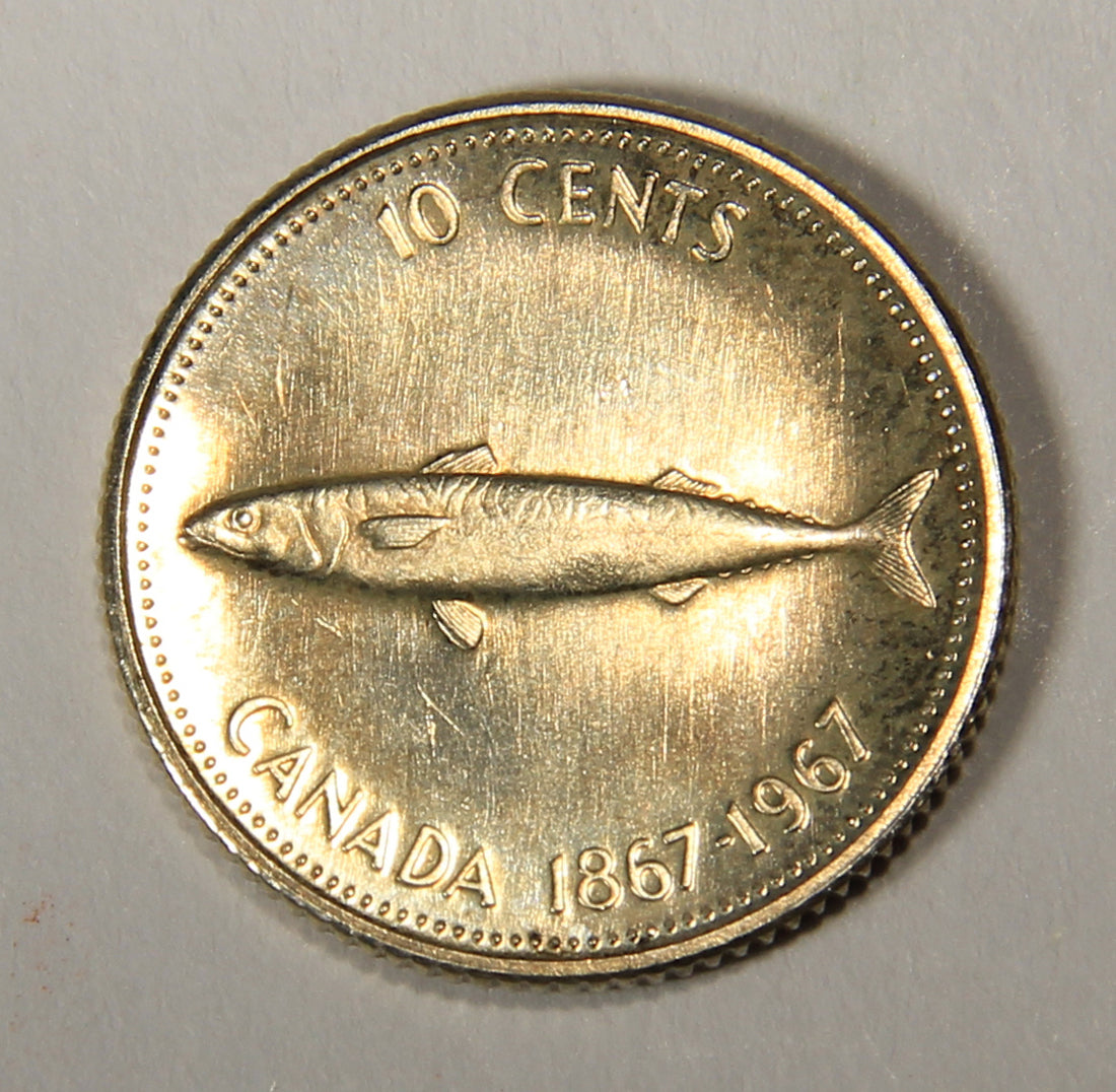 1967 Canada 10 Cents Atlantic Mackerel Queen Elizabeth II - Silver Coin Ten Cents L021913