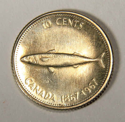 1967 Canada 10 Cents Atlantic Mackerel Queen Elizabeth II - Silver Coin Ten Cents L021913
