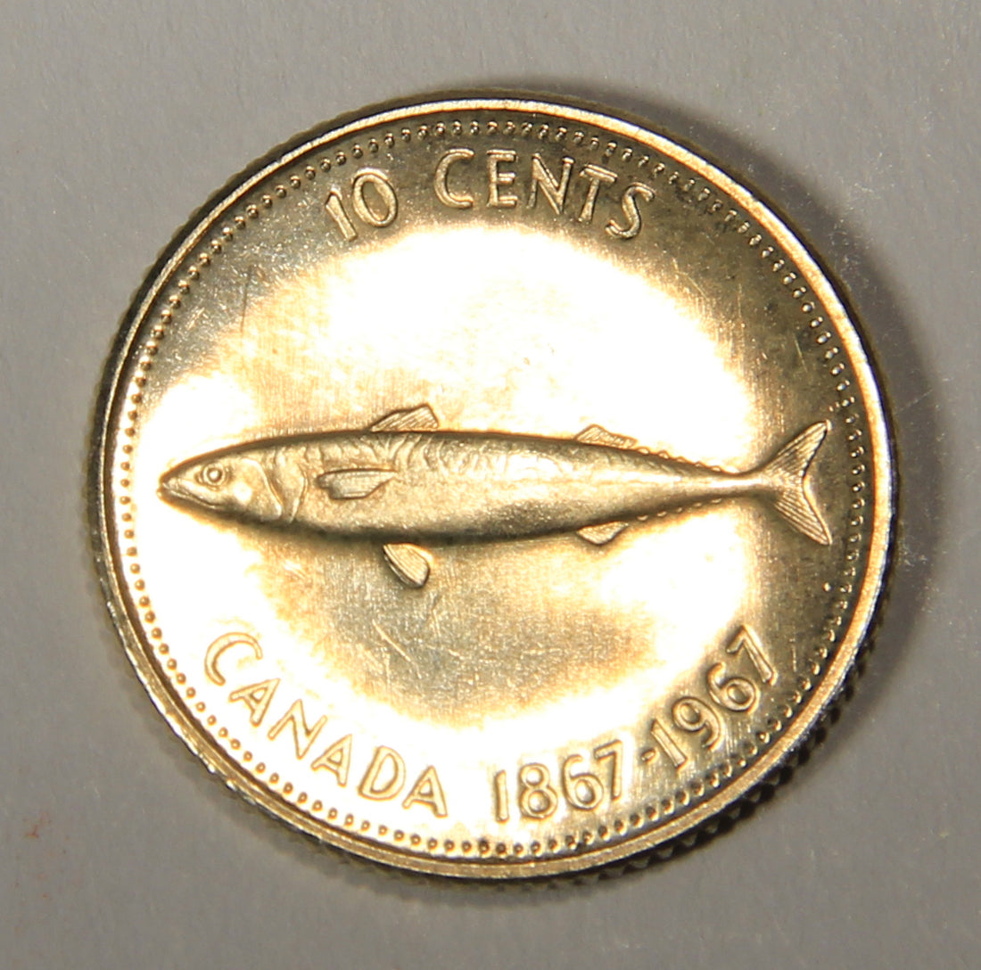 1967 Canada 10 Cents Atlantic Mackerel Queen Elizabeth II - Silver Coin Ten Cents L021913