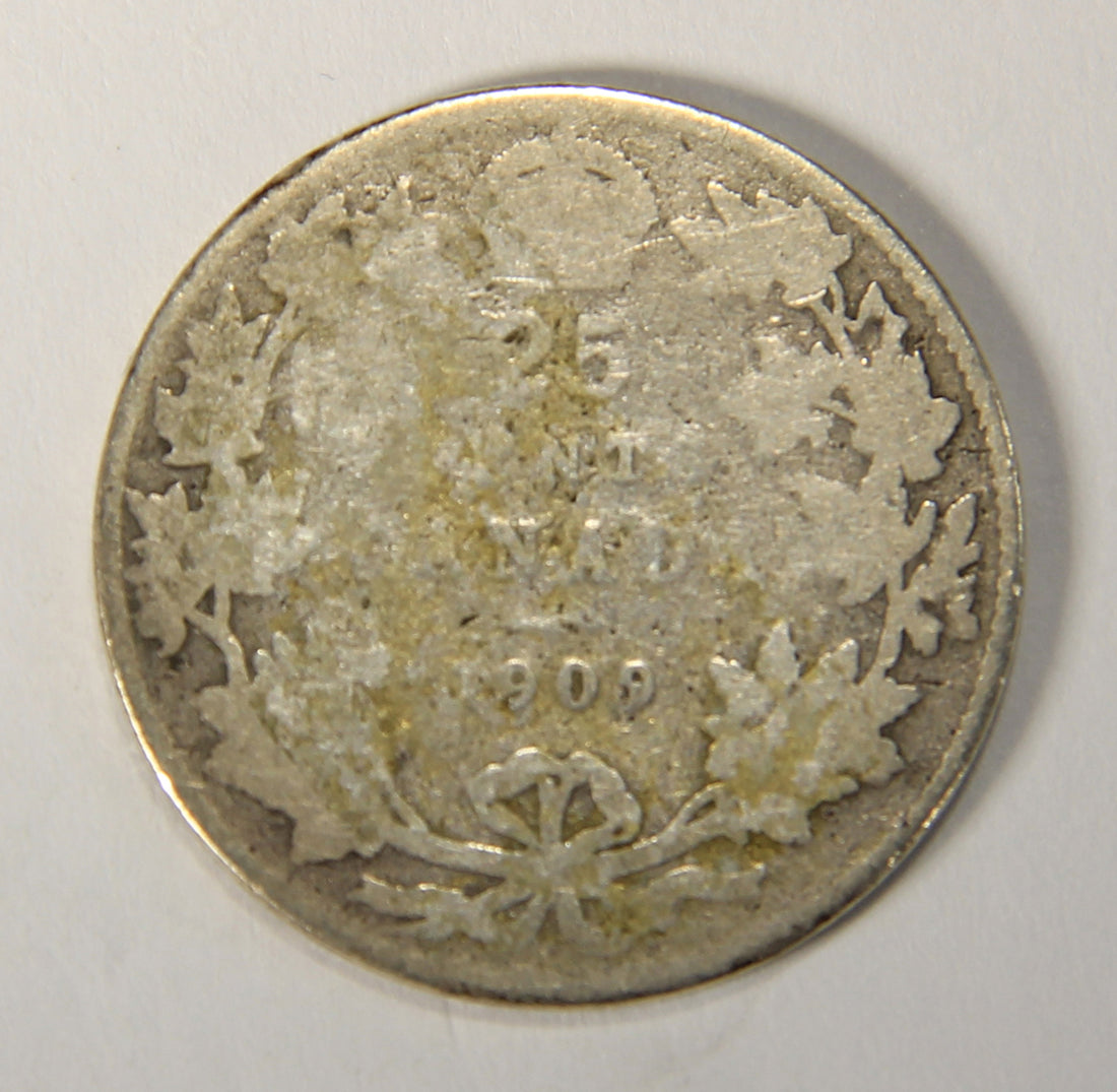 1909 Canada 25 Cents King Edward VII - Silver Coin .925 Twenty-Five Cents L021915