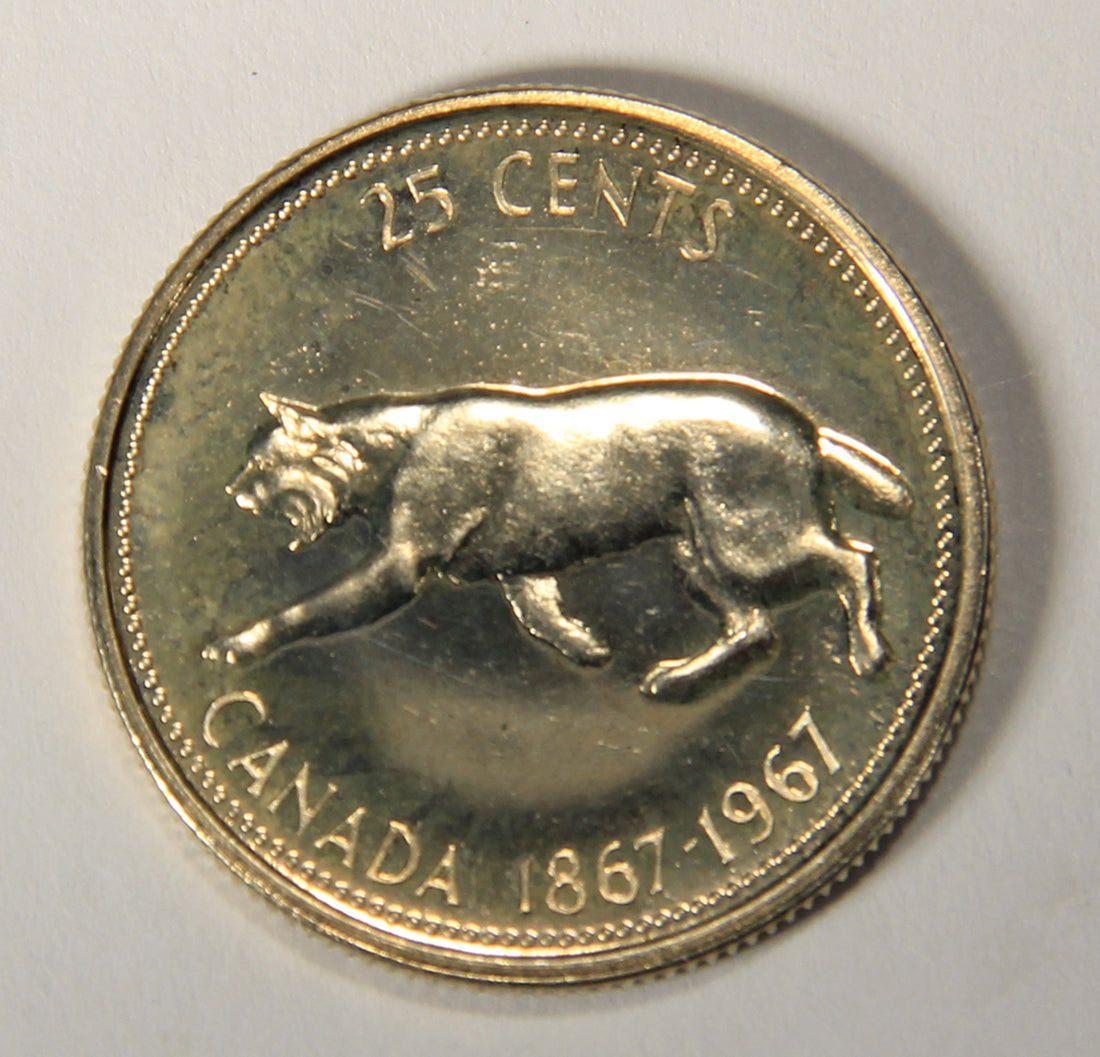 1967 Canada 25 Cents Lynx Queen Elizabeth II - Silver Coin Twenty-Five Cents L021918