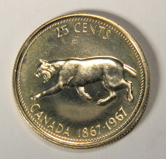 1967 Canada 25 Cents Lynx Queen Elizabeth II - Silver Coin Twenty-Five Cents L021918