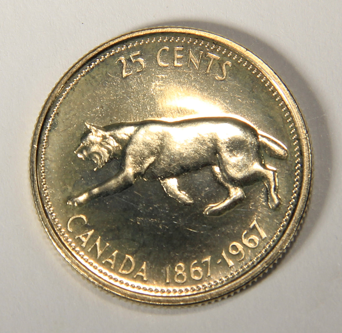 1967 Canada 25 Cents Lynx Queen Elizabeth II - Silver Coin Twenty-Five Cents L021918