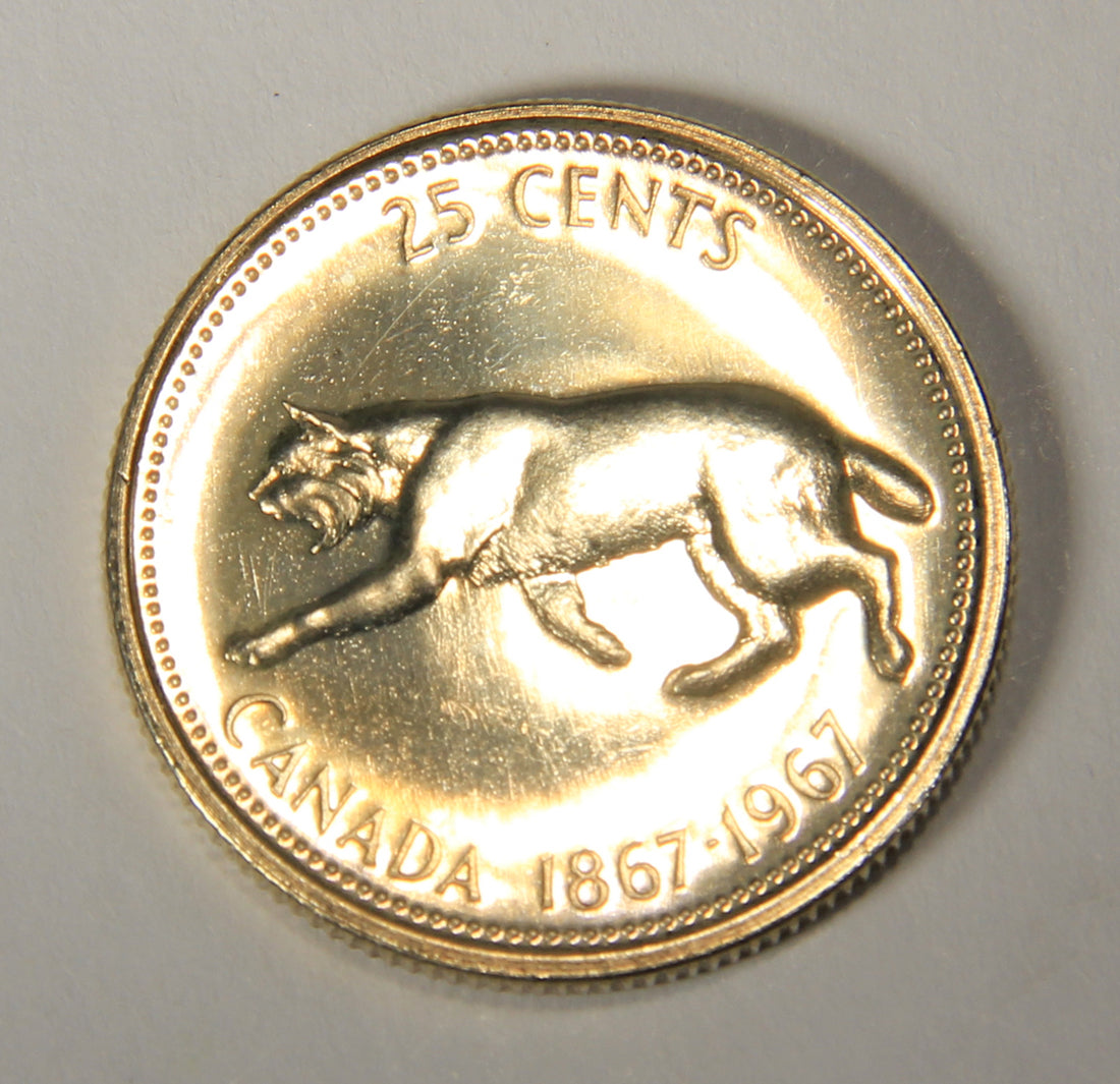 1967 Canada 25 Cents Lynx Queen Elizabeth II - Silver Coin Twenty-Five Cents L021918