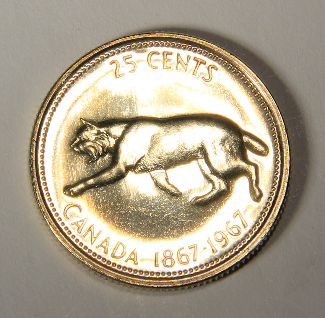 1967 Canada 25 Cents Lynx Queen Elizabeth II - Silver Coin Twenty-Five Cents L021918