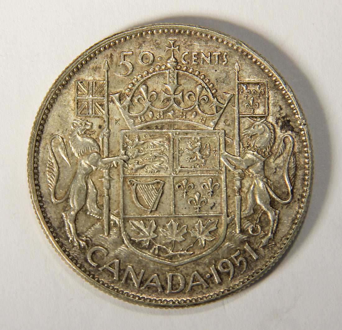 1951 Canada 50 Cents King George VI - Wide Date - Silver Coin .800 Fifty Cents L021919