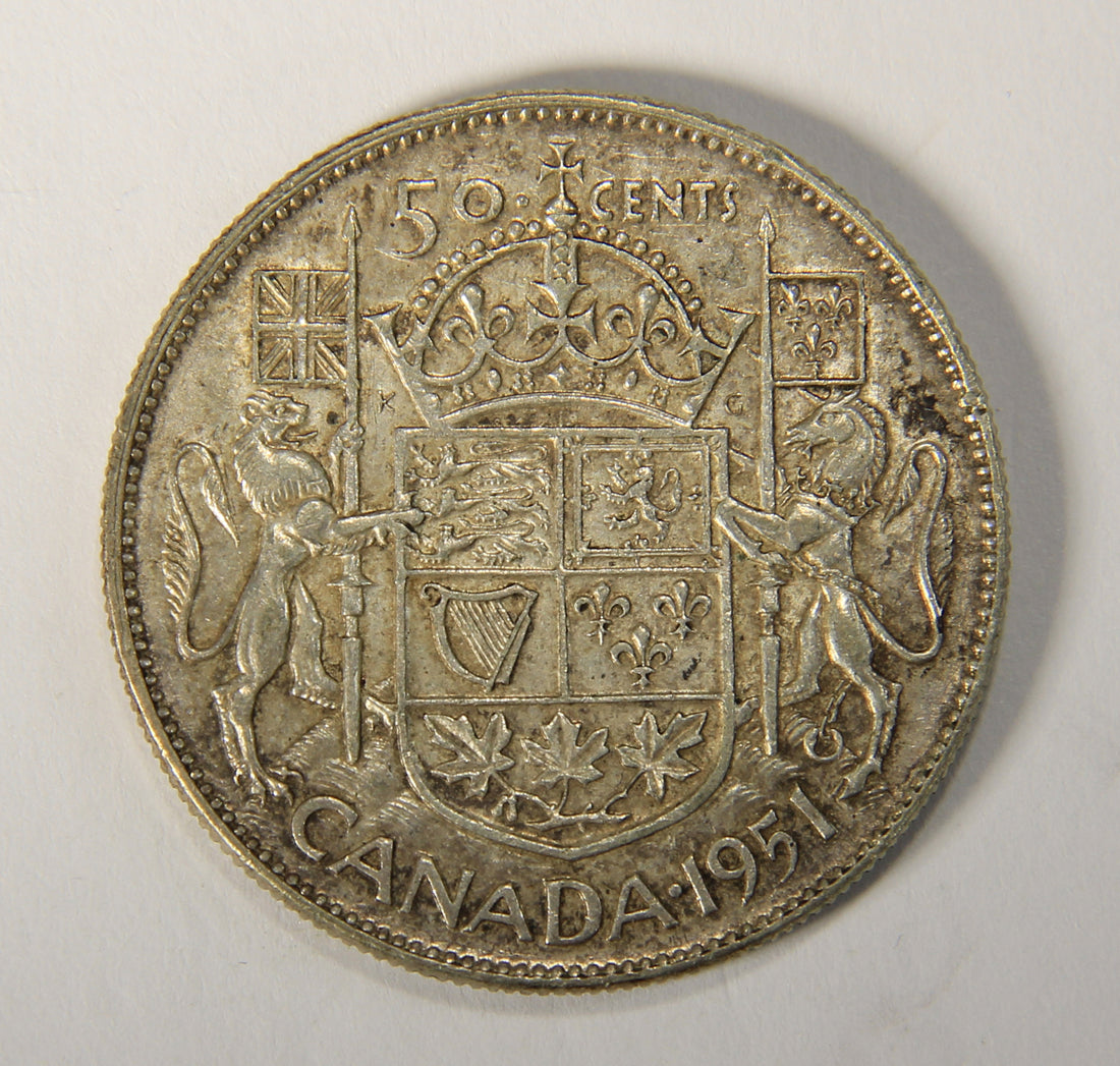 1951 Canada 50 Cents King George VI - Wide Date - Silver Coin .800 Fifty Cents L021919
