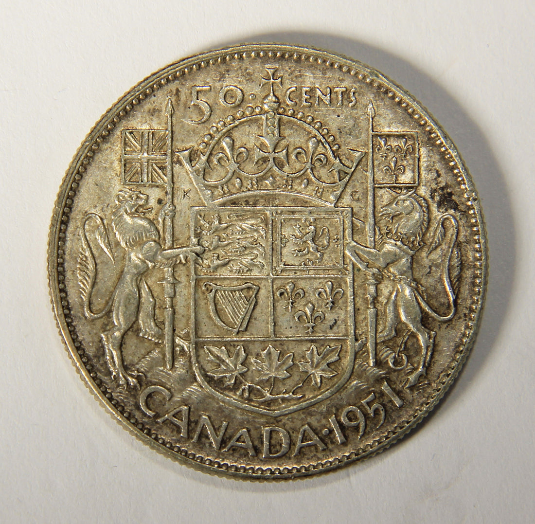 1951 Canada 50 Cents King George VI - Wide Date - Silver Coin .800 Fifty Cents L021919