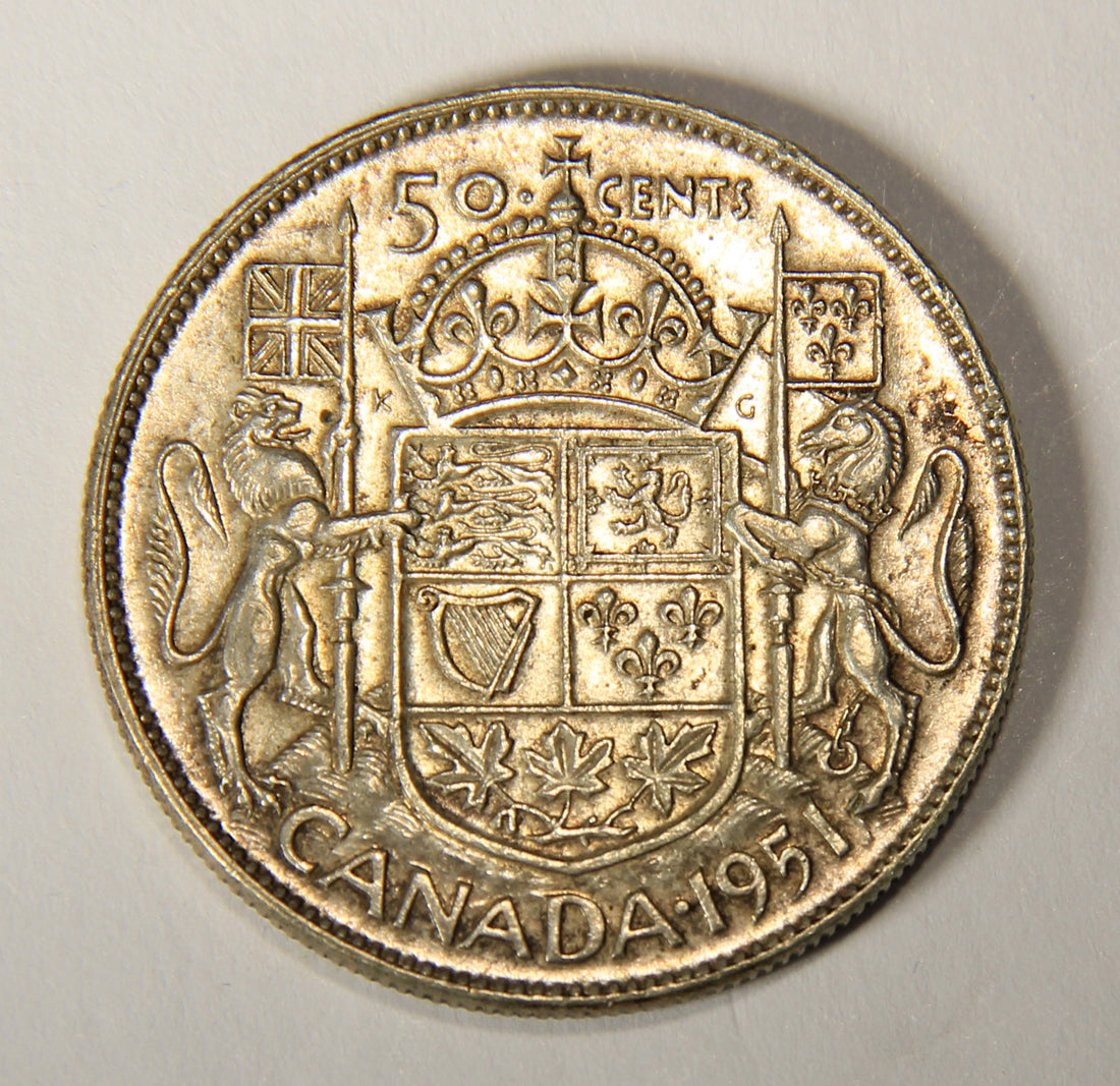 1951 Canada 50 Cents King George VI - Wide Date - Silver Coin .800 Fifty Cents L021919